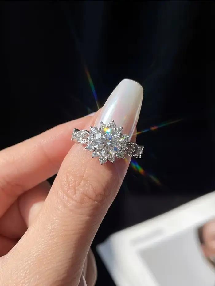 Bague Fleur en Argent Sterling 925 avec Diamant Moissanite Certifié 1 Carat pour Femme – Bijou de Lu