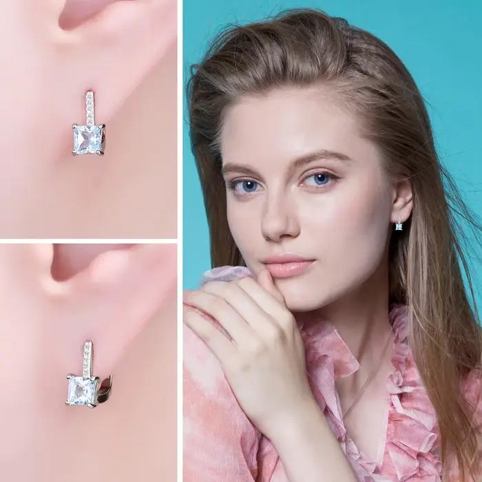 Boucles d'oreilles en topaze bleu ciel pour femme, créoles en argent Sterling 925, coupe princesse, élégantes à offrir pour mariage ou anniversaire