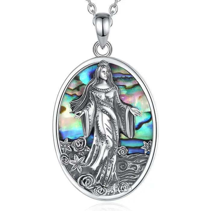 Collier en argent sterling 925 avec coquille d'ormeau naturelle représentant la déesse de la mer Yemaya pour femmes et hommes occasions spéciales traditionnelles