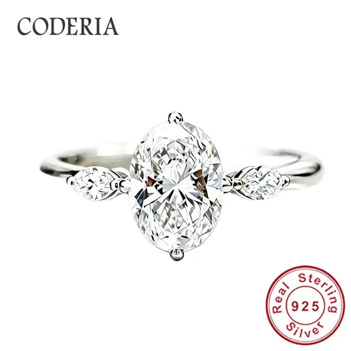 Anneaux de fiançailles en argent sterling 925 véritable plaqué or blanc 18 carats pour femmes, bijou