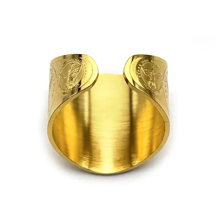 Bague Saint Michel ajustable en acier inoxydable plaqué or pour femmes et hommes, protection divine, bijou pour occasions spéciales
