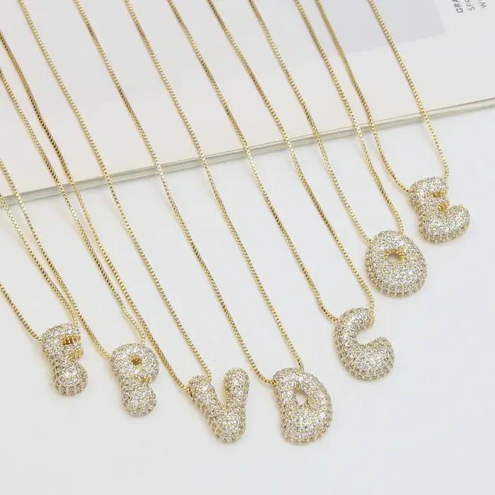 Ballon plaqué or 26 lettre de l'alphabet pendentif collier cuivre Zircon bulle