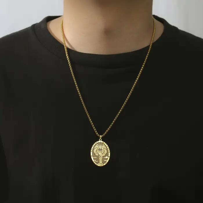 Colliers religieux rétro pour femmes et hommes, pendentif archange Metatron, amulette du patron, médaille, bijoux religieux