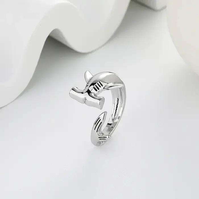 Bague élégante couleur or argent Animal requin marin redimensionnable ouvert Viking Anillo pour femm
