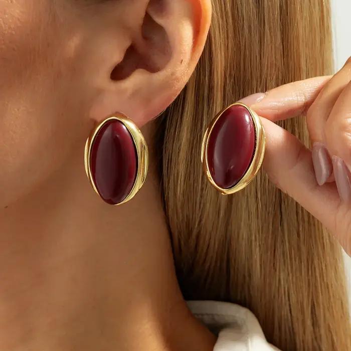 Boucles d'oreilles créatives en résine acrylique pour femmes, ovales, tendance, anneau géométrique,