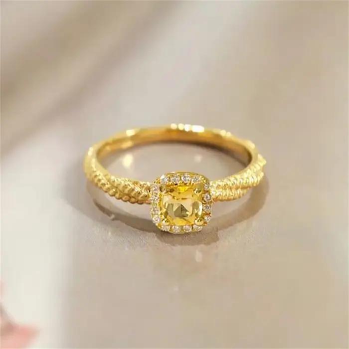 Bagues de fiançailles pour femmes, en acier inoxydable, zircone jaune, carré, bracelet de mariage ré