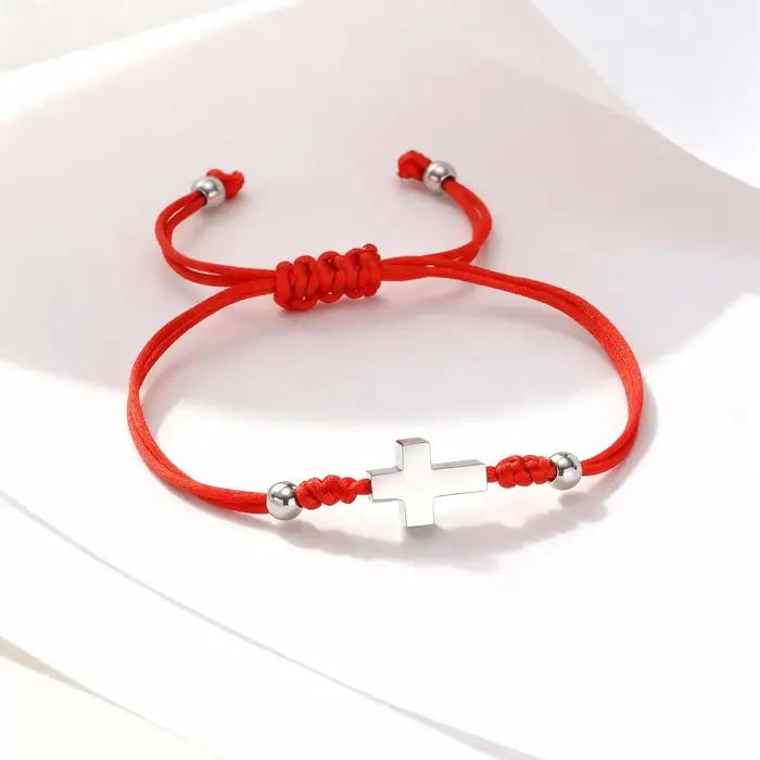 Bracelet croisé en corde tressée rouge pour femmes