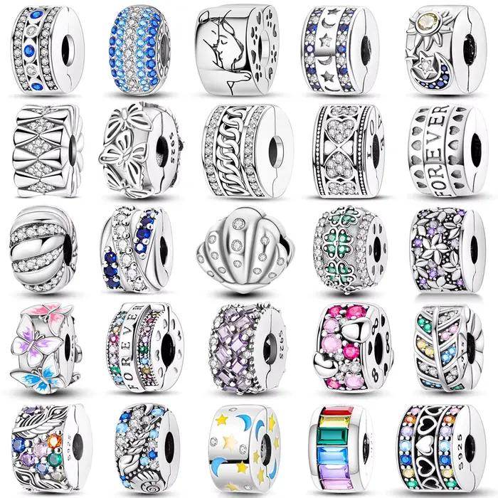 Fermoir en argent sterling 925 clip pavé CZ breloques perles de marguerite bouchon chaine de securite adaptable pour bracelet original clip de bijoux occasions speciales