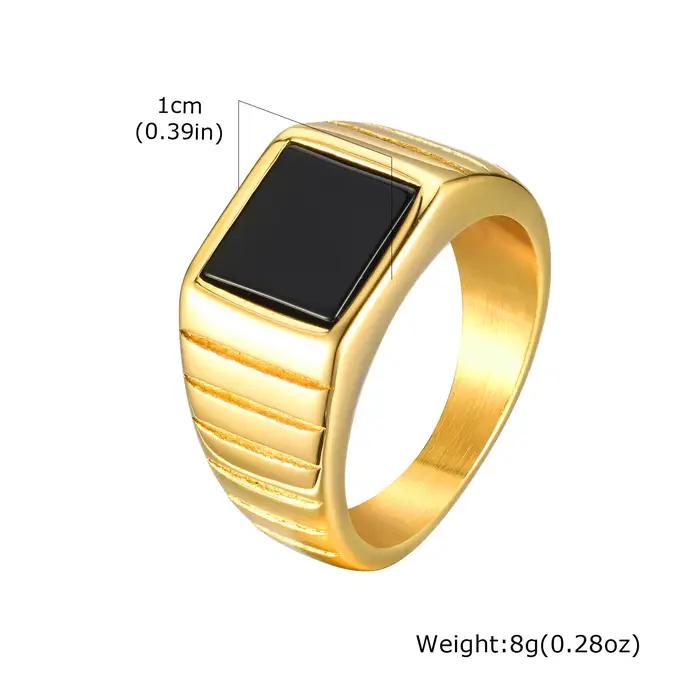 Bague en pierre noire pour hommes, bague carrée en acier inoxydable de couleur or, bague de pouce, chevalière, bague de mariage, cadeau de bijoux classique à la mode