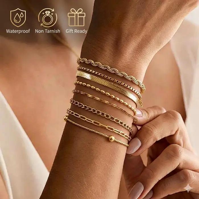 Bracelet en acier inoxydable anti-ternissement plaqué or empilable pour femme