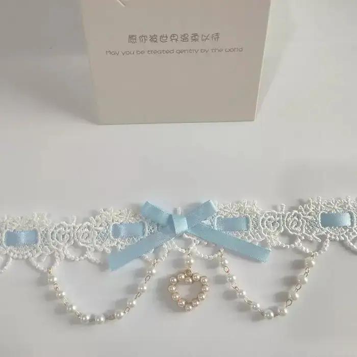 Collier en dentelle style Sweet Lolita avec nœud et perles accessoire de mode pour femmes occasions spéciales et tenues quotidiennes