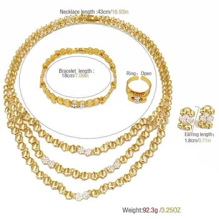 Ensemble de bijoux doré pour femmes collier boucles d'oreilles bague bracelet mode occasions spéciales