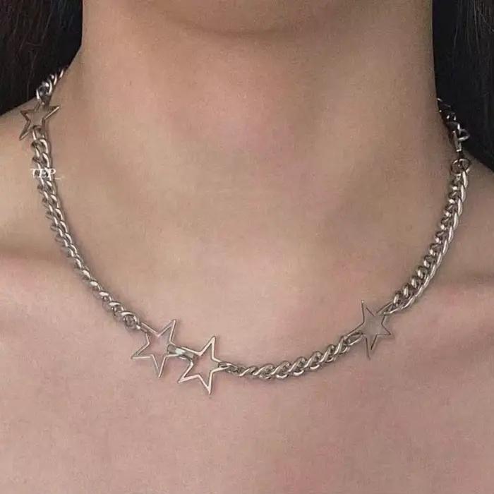 Collier cubain étoile Hip Hop pour hommes et femmes, Punk, chaîne de clavicule en acier titane, ras du cou, bijoux de rue, accessoires Kpop, vente en gros