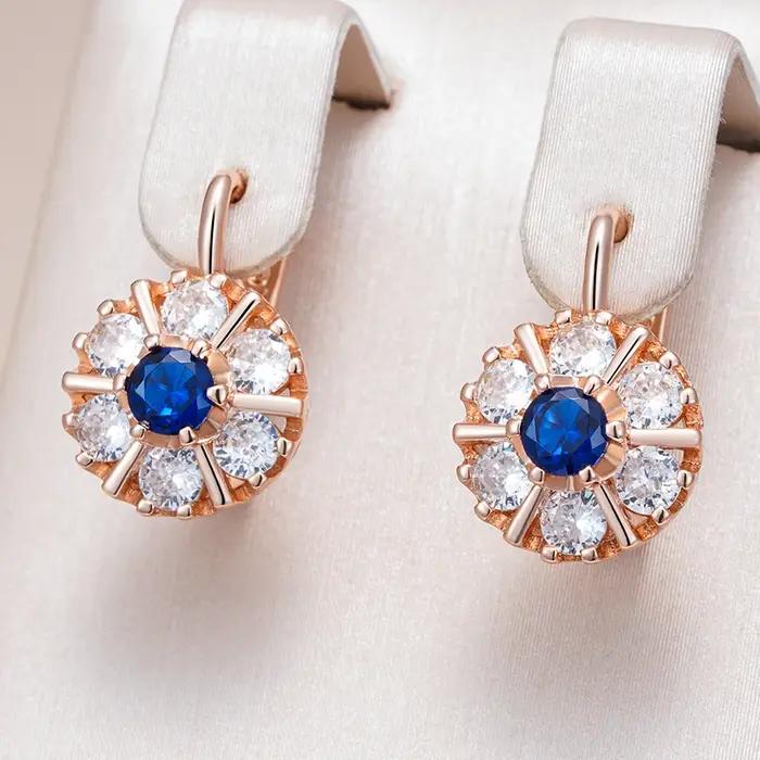 Kienl chaud 585 couleur or Rose fleur anglais boucle d'oreille pour les femmes tendance bleu naturel Zircon accessoires de haute qualité bijoux quotidiens