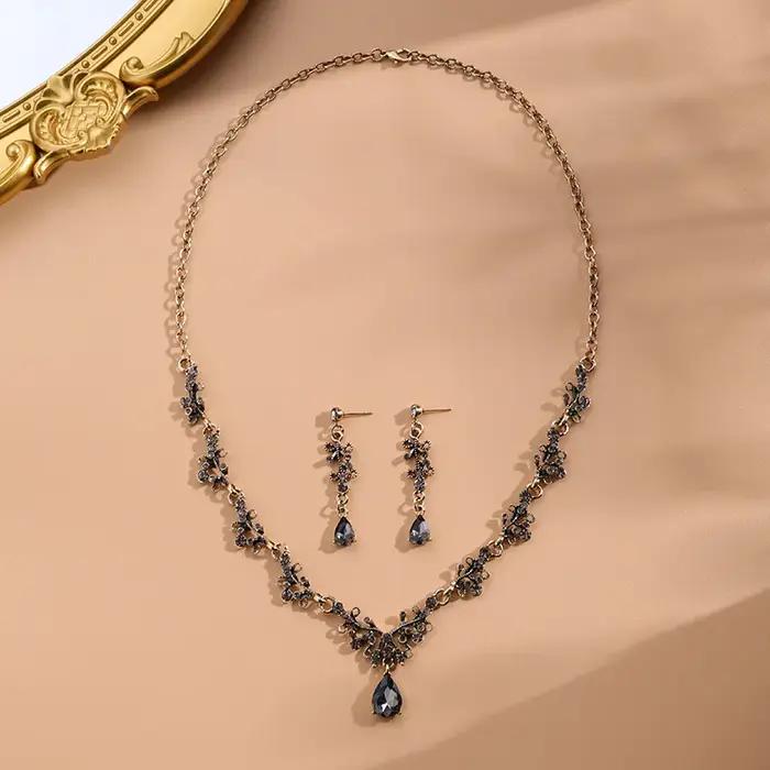 Ensemble collier et boucles d'oreilles intégrés en diamant d'eau pour mariée, bijoux de soirée à la mode, accessoires pour robe de mariée