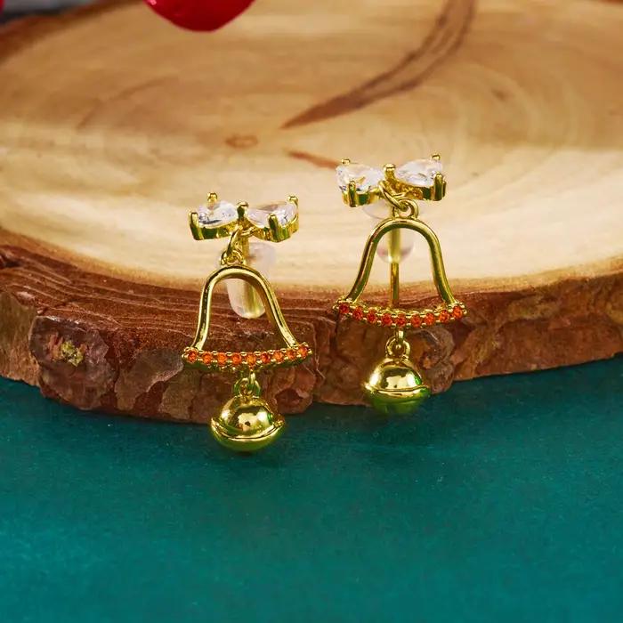 Boucles d'oreilles cloche à nœud rouge de noël pour femmes, bijoux de fête du nouvel an en strass mignons, cadeaux de noël