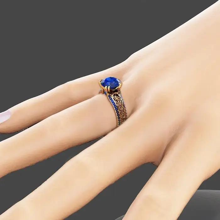 Bague fleur saphir bleu 14K or doigt diamant Bizuteria péridot Anillos De pierres précieuses rubis 1 carats anneaux Cirle délicats pour les femmes