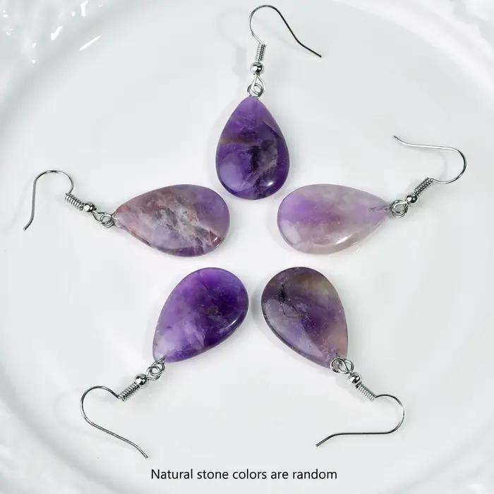 Ensemble de boucles d'oreilles et collier en améthyste en pierre naturelle