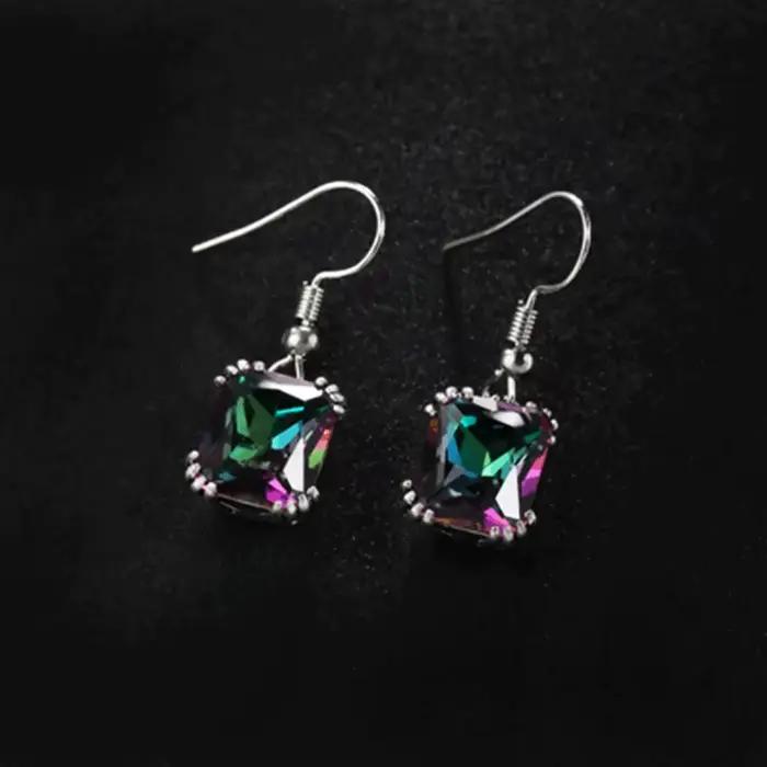 Ensemble de boucles d'oreilles et collier en argent rétro pour femmes, bijoux pour dames, mariage, fiançailles, grand crochet carré en cristal Zircon