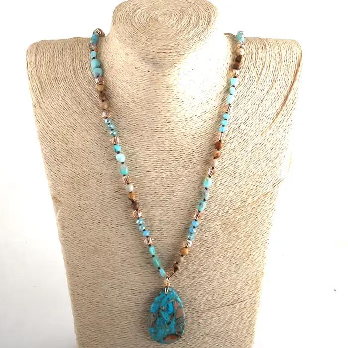 RH mode bohème bijoux 6mm pierres naturelles cristal avec Semi précieux Dorp pendentif colliers pour Boho collier