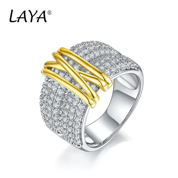 Laya Boucles D'Oreilles Ensembles De Bagues Pour Femmes En Argent Sterling 925 Mode Rétro Or Clair Multi-Lignes Brillant Zircon Original Bijoux Modernes