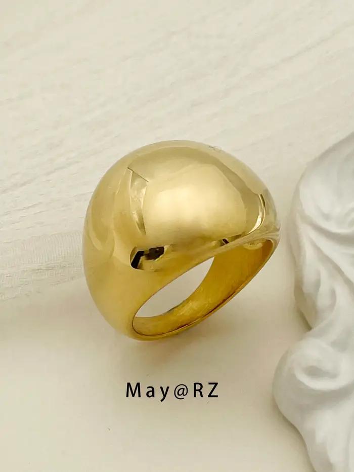 May @ RZ-Bague lisse en acier inoxydable plaqué or 14 carats pour homme, style littéraire simple, bi