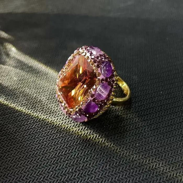 Bague vintage en améthyste brute plaquée or 18 carats pour femmes, bijoux rétro et élégants pour occasions spéciales et port quotidien