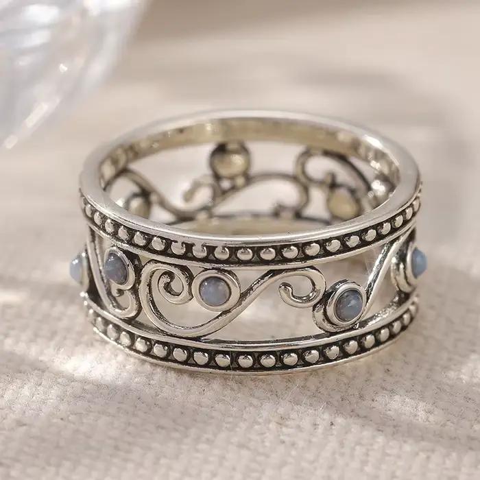 Bague creuse style bohème incrustée de pierre de lune synthétique pour femme, élégante, pour banquet