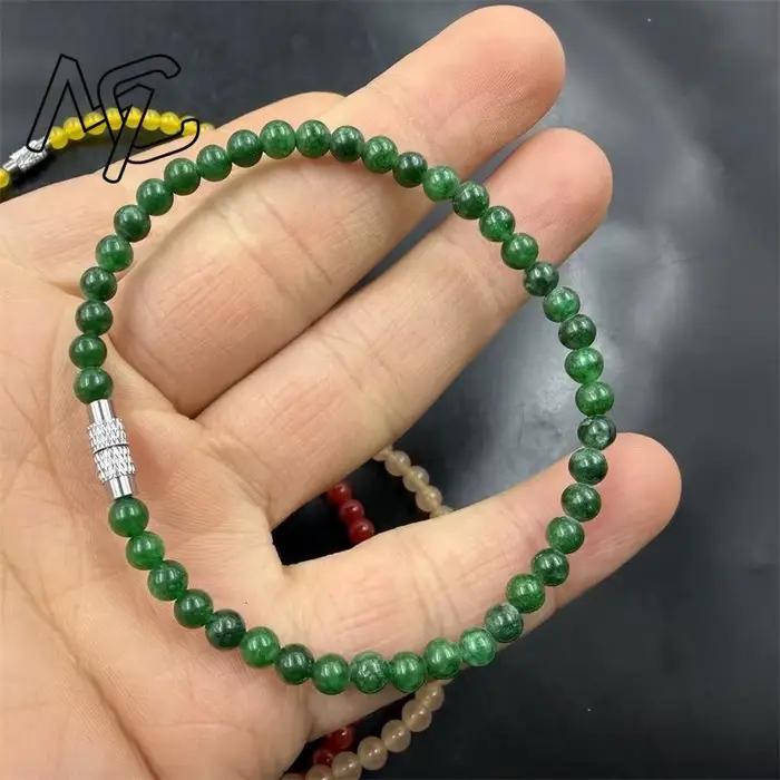 Bracelet en jade vert naturel et émeraude 4mm, chalcédoine, bijoux de mode jeunesse exquis et sexy,