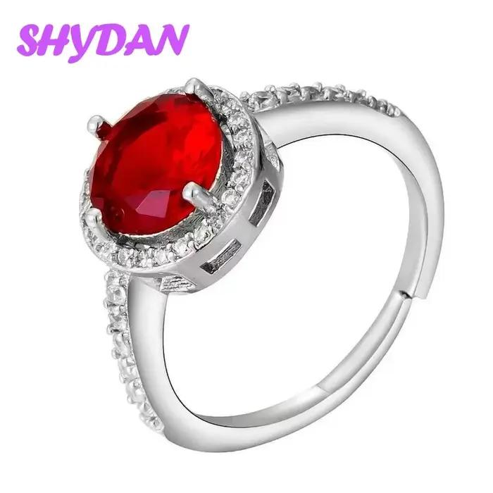 Bague SHYDAN en argent sterling 925 et or 18 carats sertie de zircon rouge grenat rond pour femmes occasions festives élégantes soirée mariage