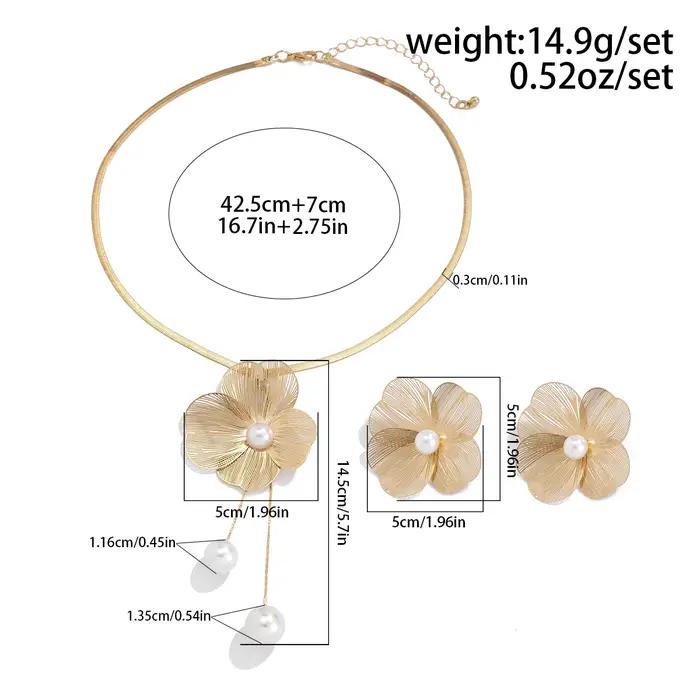 Ingemark romantique fleur pétale Imitation perle pendentif collier ras du cou boucles d'oreilles femmes à la mode Kpop serpent chaîne ensemble de bijoux