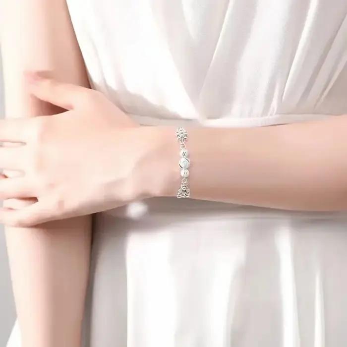 Bracelet en argent sterling 925 exquis avec perles pour femme