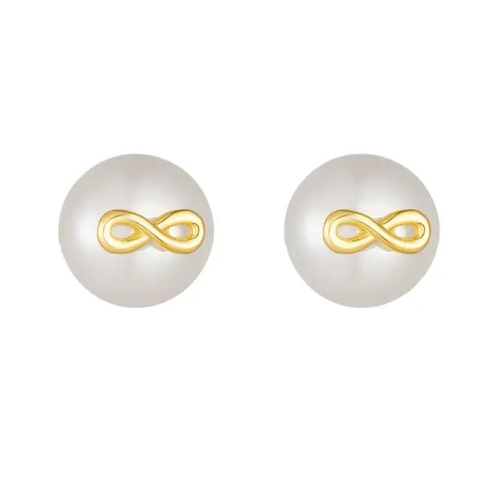 Infinite Love Boucles d'oreilles à tige en perles d'eau douce en argent sterling 925 plaqué or 14 carats avec 8 caractères pour femme