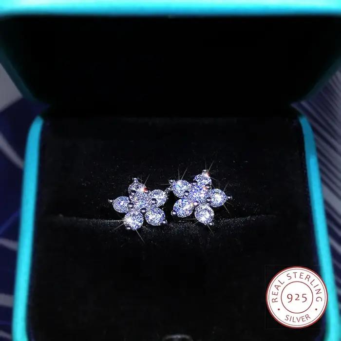 925 boucles d'oreilles en argent Sterling mode plein diamant fleur de prunier boucles d'oreilles personnalité boucles d'oreilles Zirconium diamant bijoux