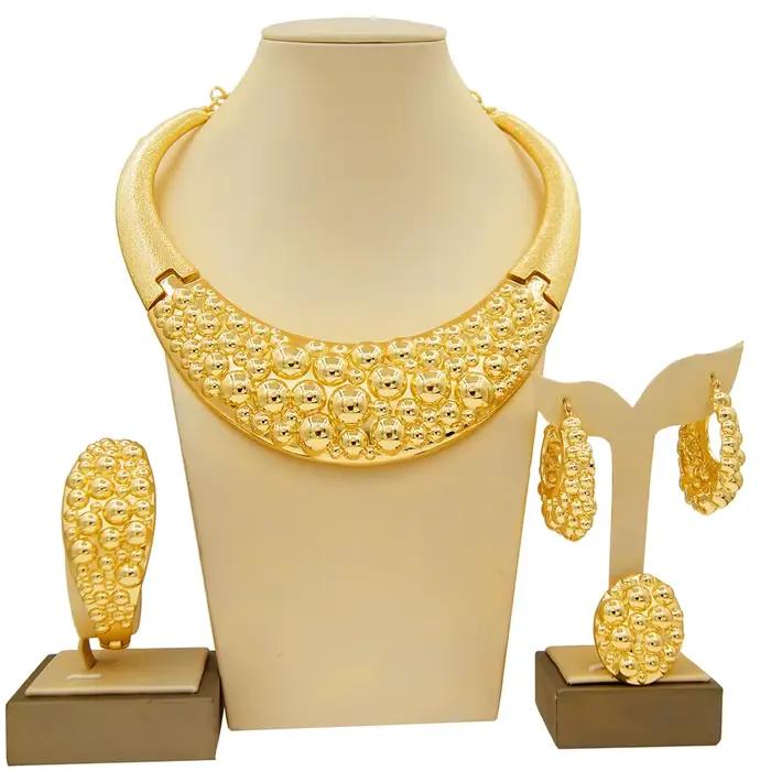 Ensemble de bijoux élégant pour femmes, comprenant grand collier et boucles d'oreilles en or, adapté à un usage quotidien, Bracelet en or, cadeau pour femmes