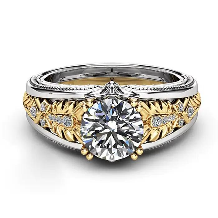 Bague Vintage en or blanc 18 carats avec diamant, pierres précieuses De mariage pour femmes, topaze