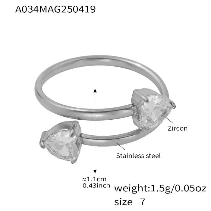 Bagues en acier inoxydable incrustées de zircon double cœur pour femmes, bague plaquée or 18 carats, bague féminine, bijoux de luxe pour femmes