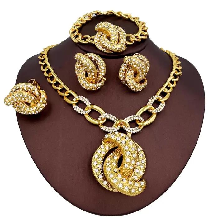 Ensemble de bijoux de luxe plaqué or 18 carats pour femmes