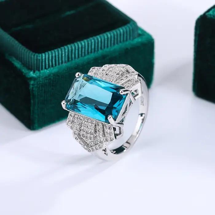 Bague en argent sterling 925 sertie de zirconium bleu brillant élégante pour femmes occasions spéciales partys mariage