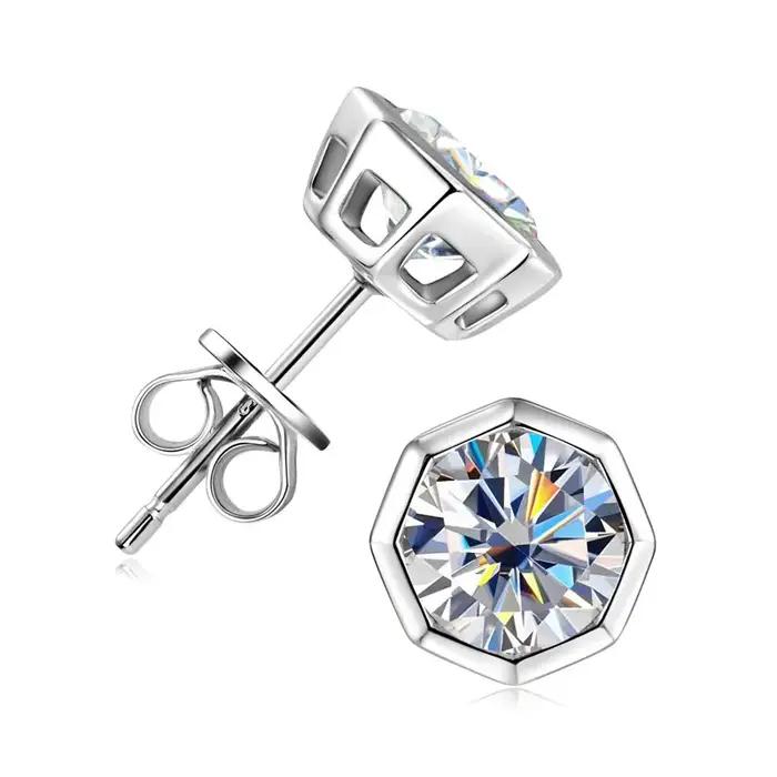 Boucles d'oreilles en argent sterling 925 serties de moissanite blanche pour femmes et hommes occasion spéciale anniversaire elegance classique