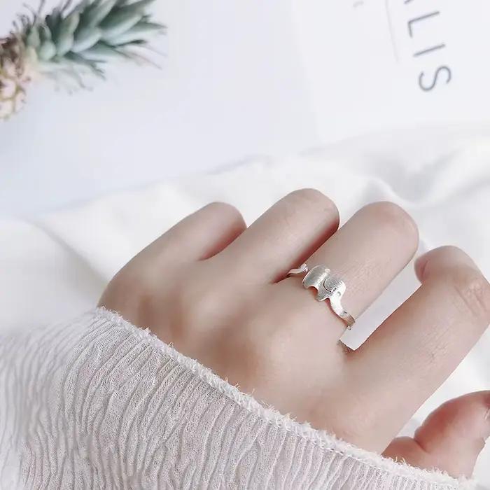 Buyee-Bague mignonne en argent regardé 925 pour femme, doigt, chat, éléphant, doux, ouvert, unique, animal, bijoux fins, cercle, mode
