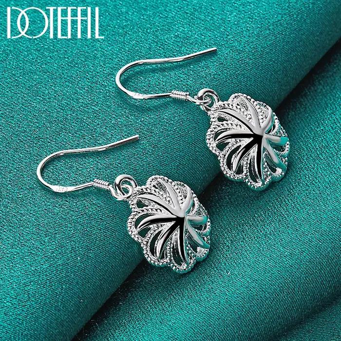 DOTEFFIL 925 Rond En Argent Sterling Fleur Goutte Boucle D'oreille Pour Femme Dame Fête De Fiançailles De Mariage Bijoux De Mode