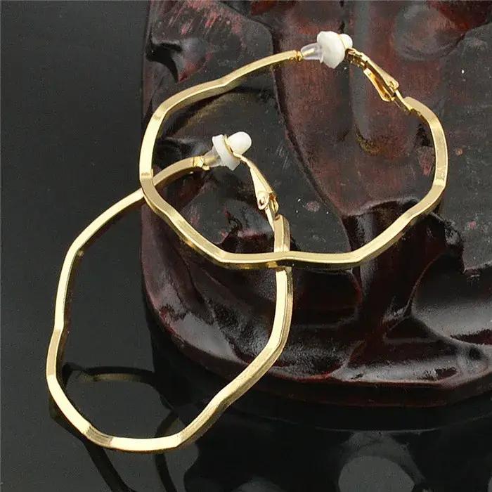 Boucles d'oreilles à clip pour femmes, grand cercle, ligne carrée, argent, plaqué or, marque de mode