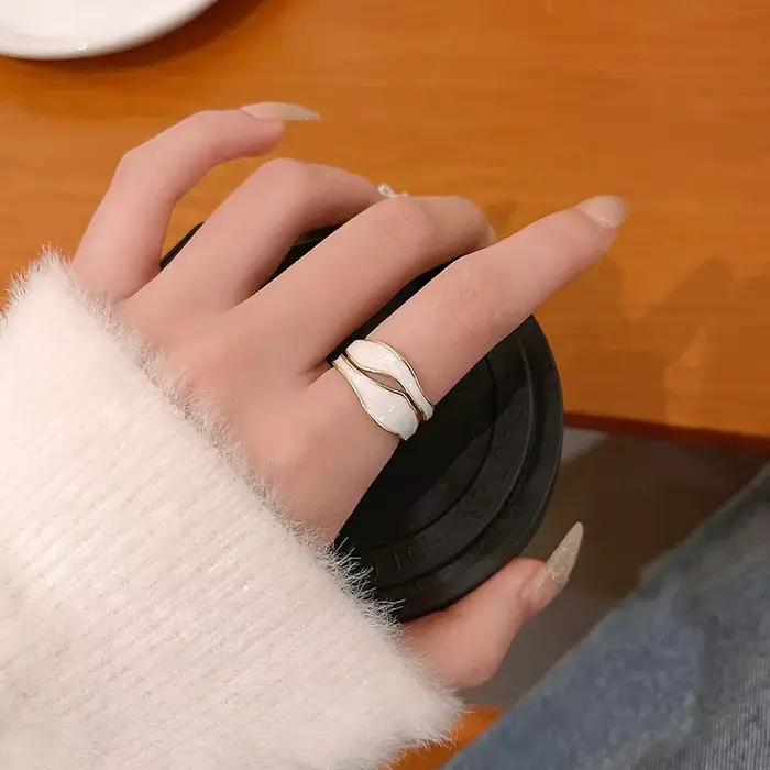 Bague vintage couleur or double goutte d'huile pour femmes alliance de mariage à la mode bijoux de luxe réglable pour parties et occasions spéciales