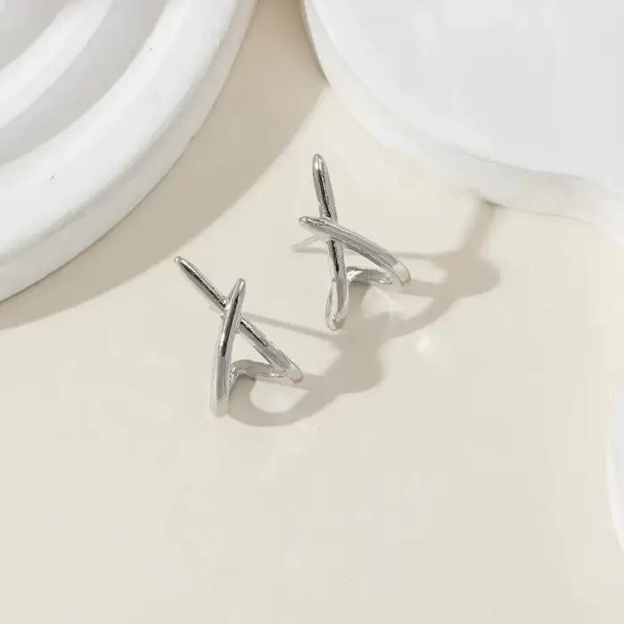 Boucles d'oreilles croisées en acier inoxydable pour femmes et filles