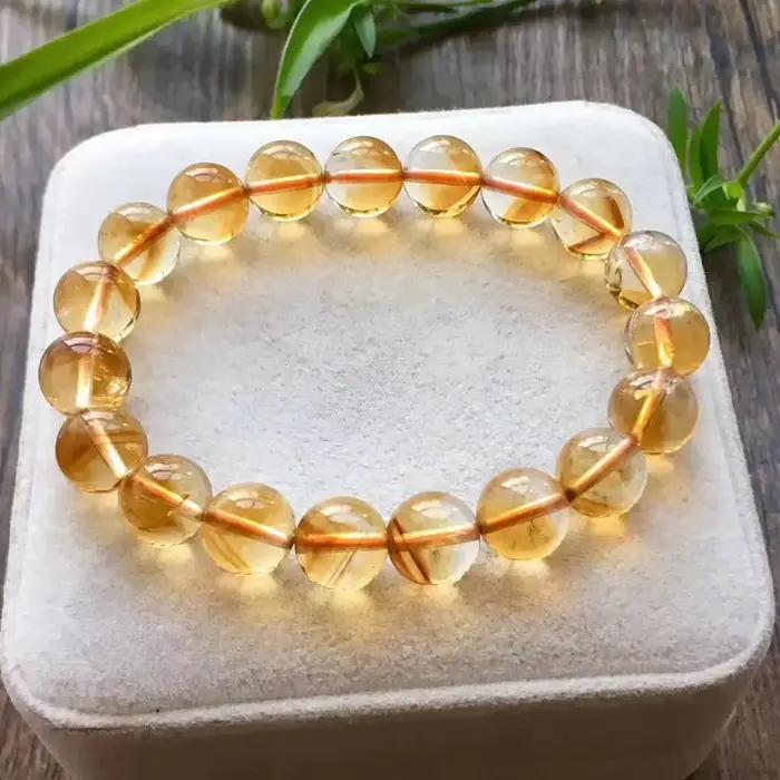 Bracelet en citrine naturelle véritable pour femmes et hommes, perles rondes de 7 à 12 mm, bracelet à brins pour occasions spéciales et cadeau d'anniversaire