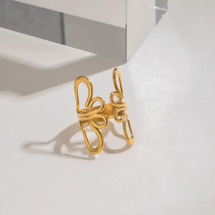 Zora – bague à fleurs creuses audacieuses, plaquée or 18 carats, en acier inoxydable, Index réglable, étanche, nouveaux bijoux