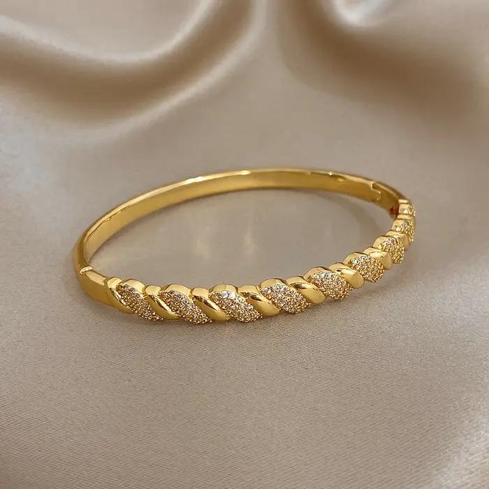 Freetry exquis brillant Zircon plaqué or Bracelets pour femme élégant irrégulier rond printemps ouvert bracelet de luxe bijoux cadeau
