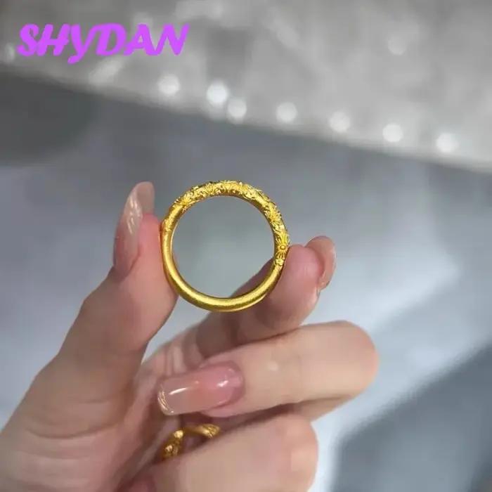 Bague en argent sterling 925 plaqué or 18 carats sculptée et lisse pour femme, bijoux de mariage SHYDAN