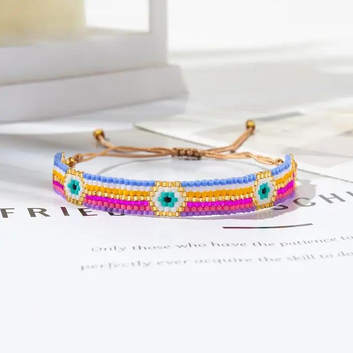 Bracelet de perles de riz bohémien, géométrie multicolore, tissage à la main, alliage de personnalité, simplicité populaire, bracelet de perles réglable